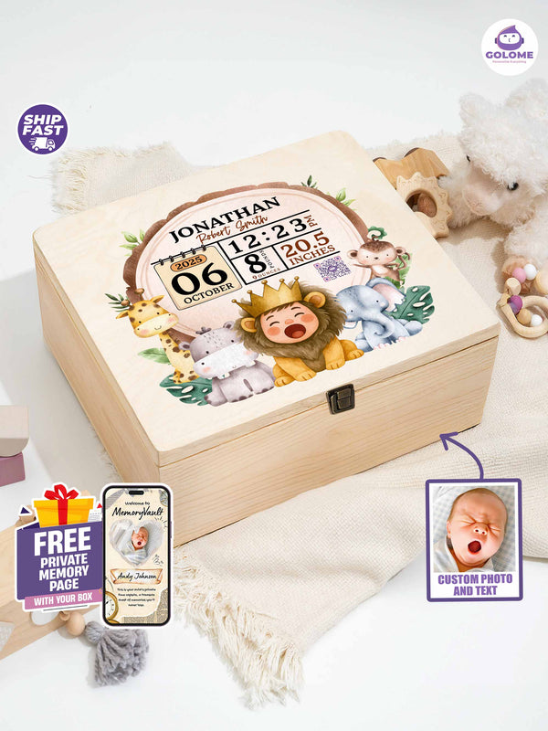 Safari Baby Memory Box – Personalized Jungle Birth Stats | Custom Photo & Name Keepsake  Etsy Title: